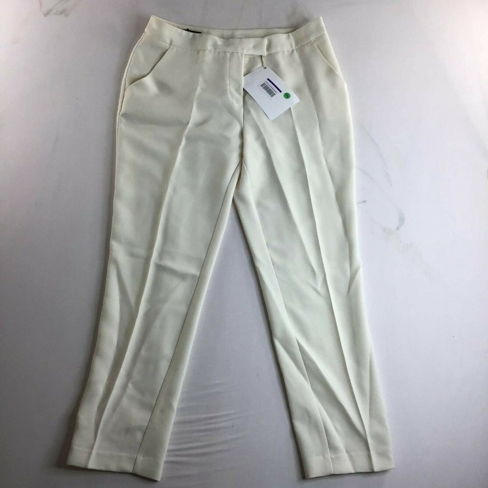 Soallure Women's Off White Straight Leg Slash Pocket Casual Dress Pants Size 44